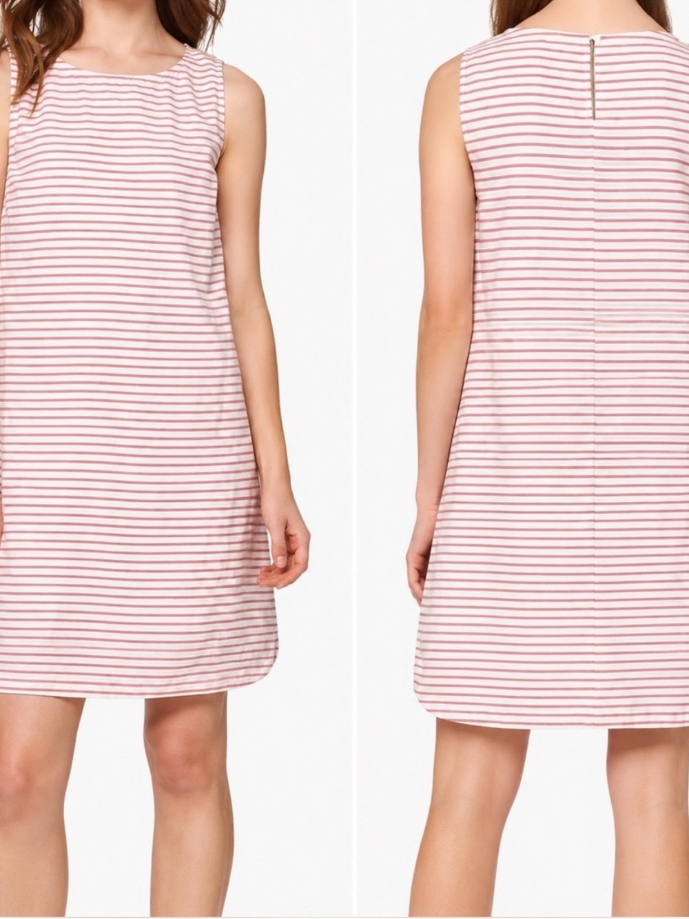 BeachLunchLounge Striped Sleeveless Linen Shift Dress - Pink/White